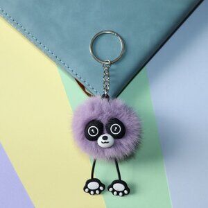 Plush bear faux fur keychain pendant, cute little elf keychain bag charm